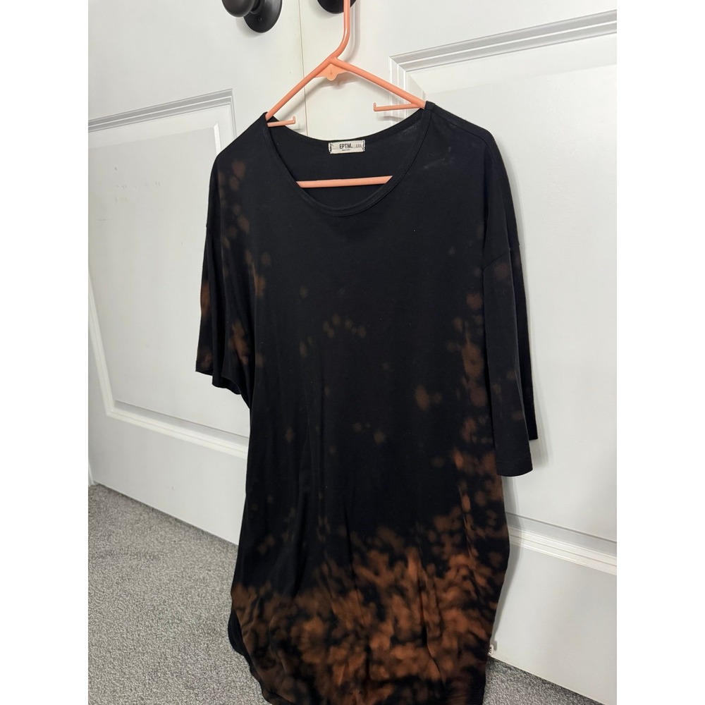 EPTM Mens XXL Black Bleach Wash Tie Dye Curved Hem Short Sleeve T-Shirt